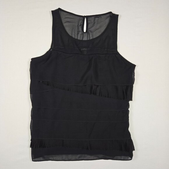 Express Black Sheer Asymmetrical Blouse‎ Sleeveless Ruffle Keyhole Whimsy Goth - Picture 5 of 13